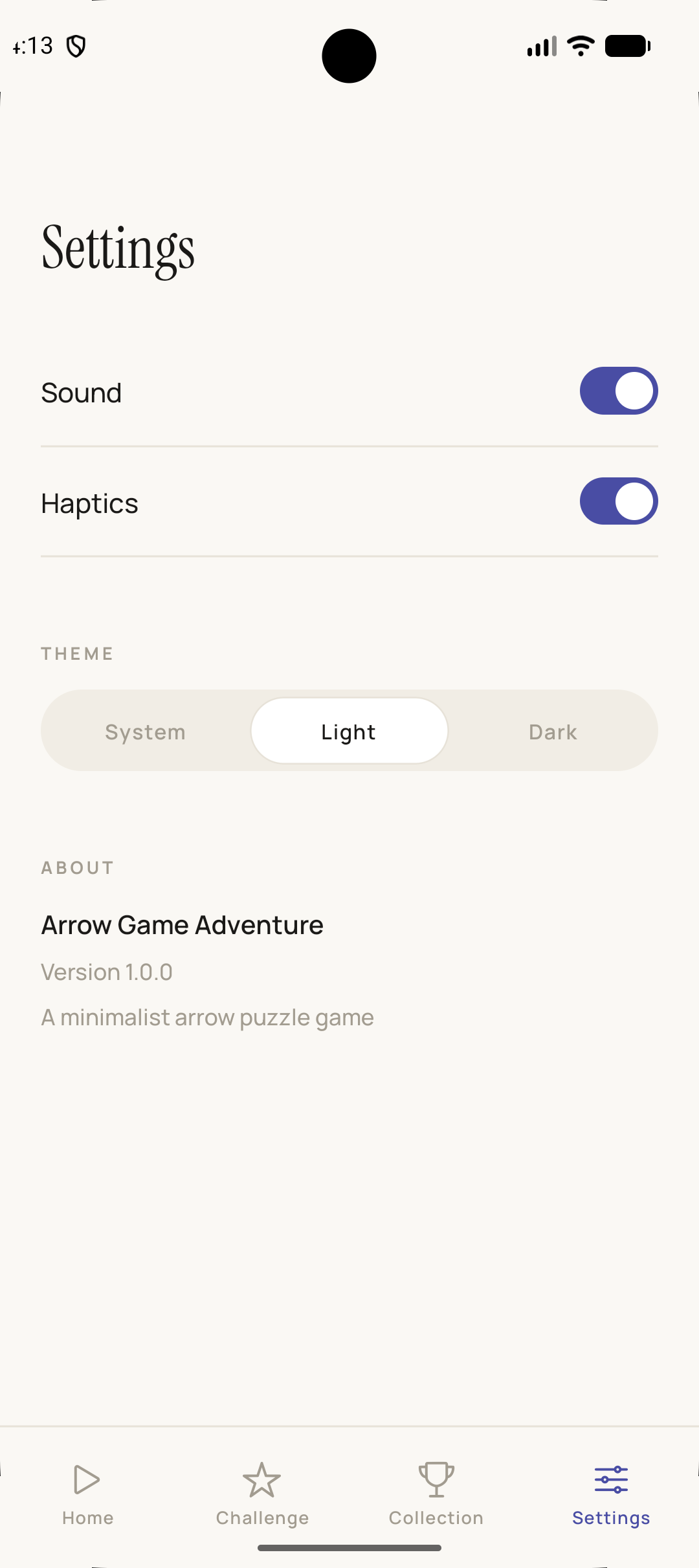 Settings with theme options