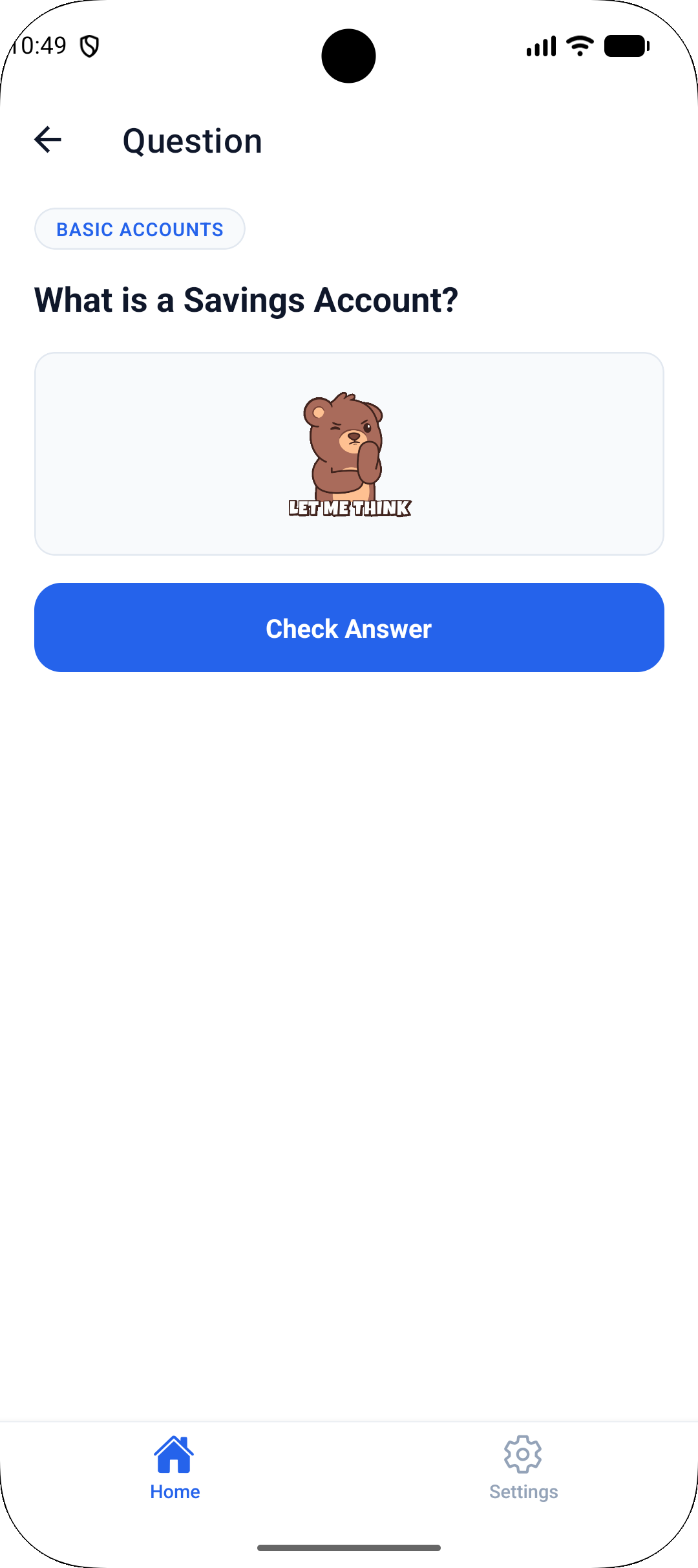 Quiz question screen