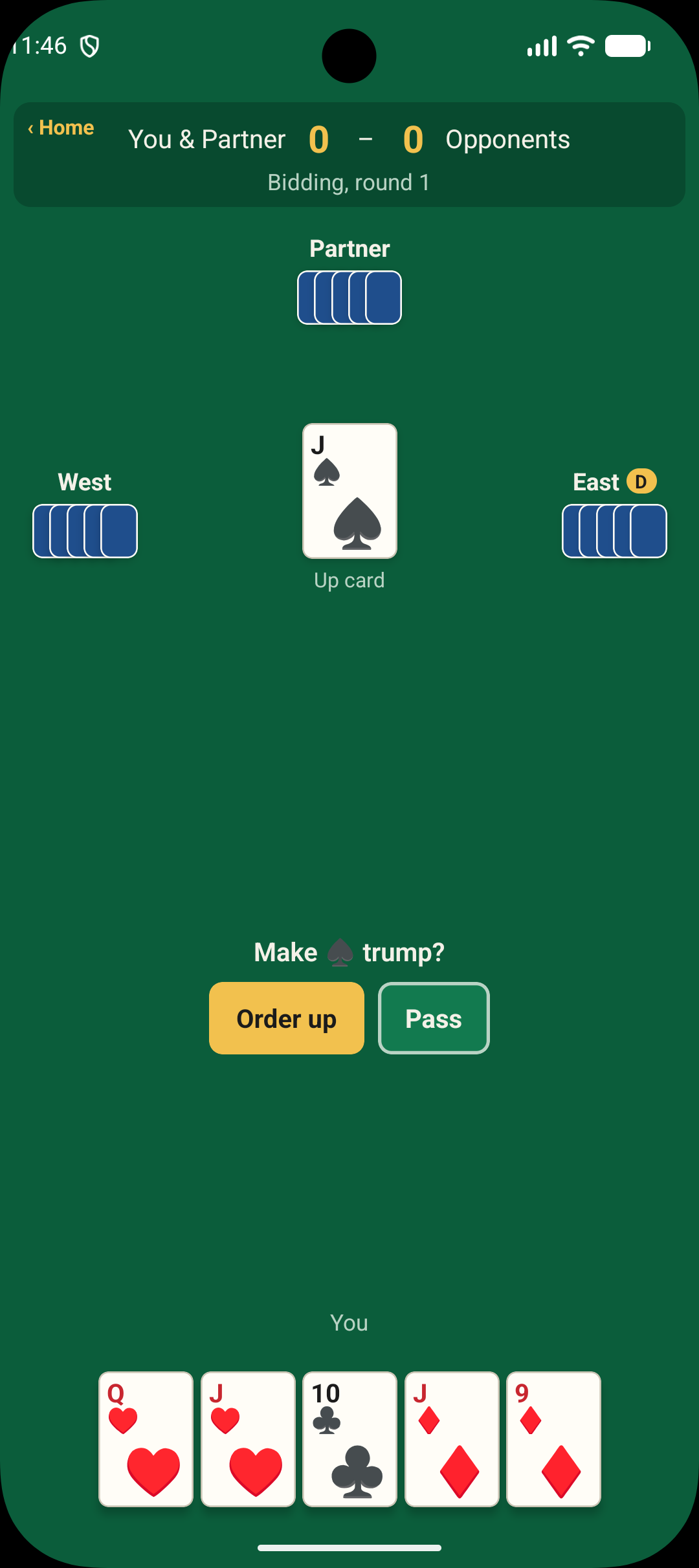 Game table during bidding