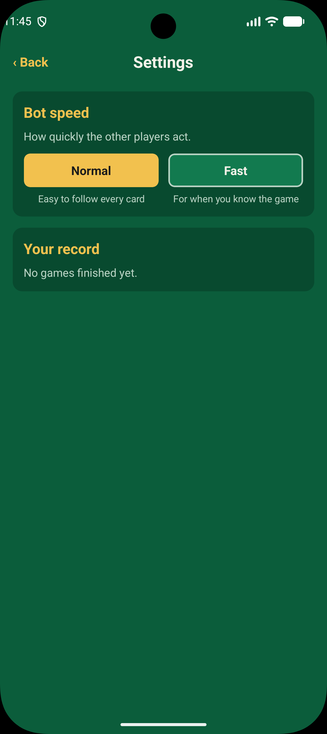 Settings: bot speed and your record