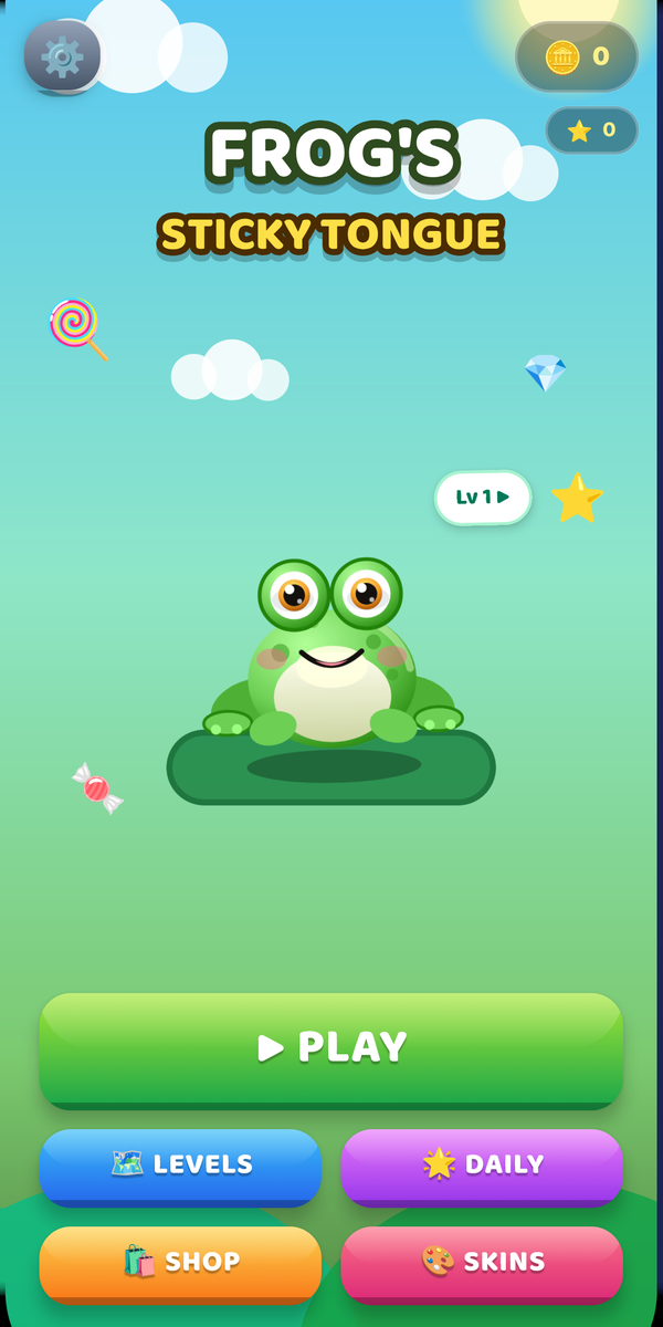 Home screen, the frog on its lily pad