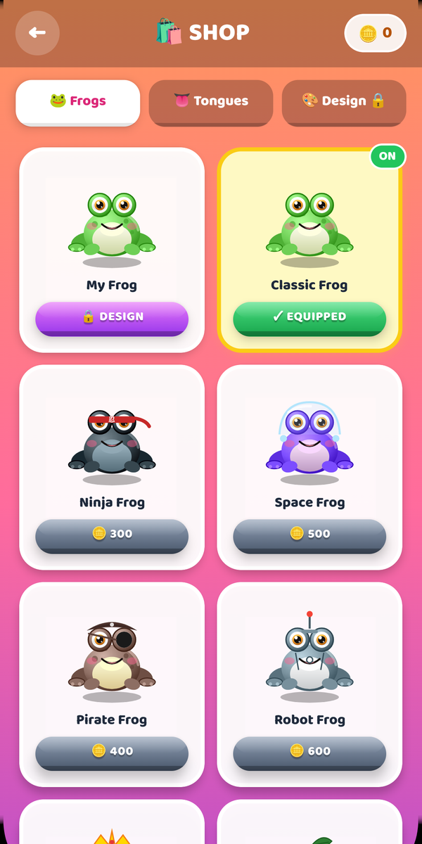The shop, with frogs to collect