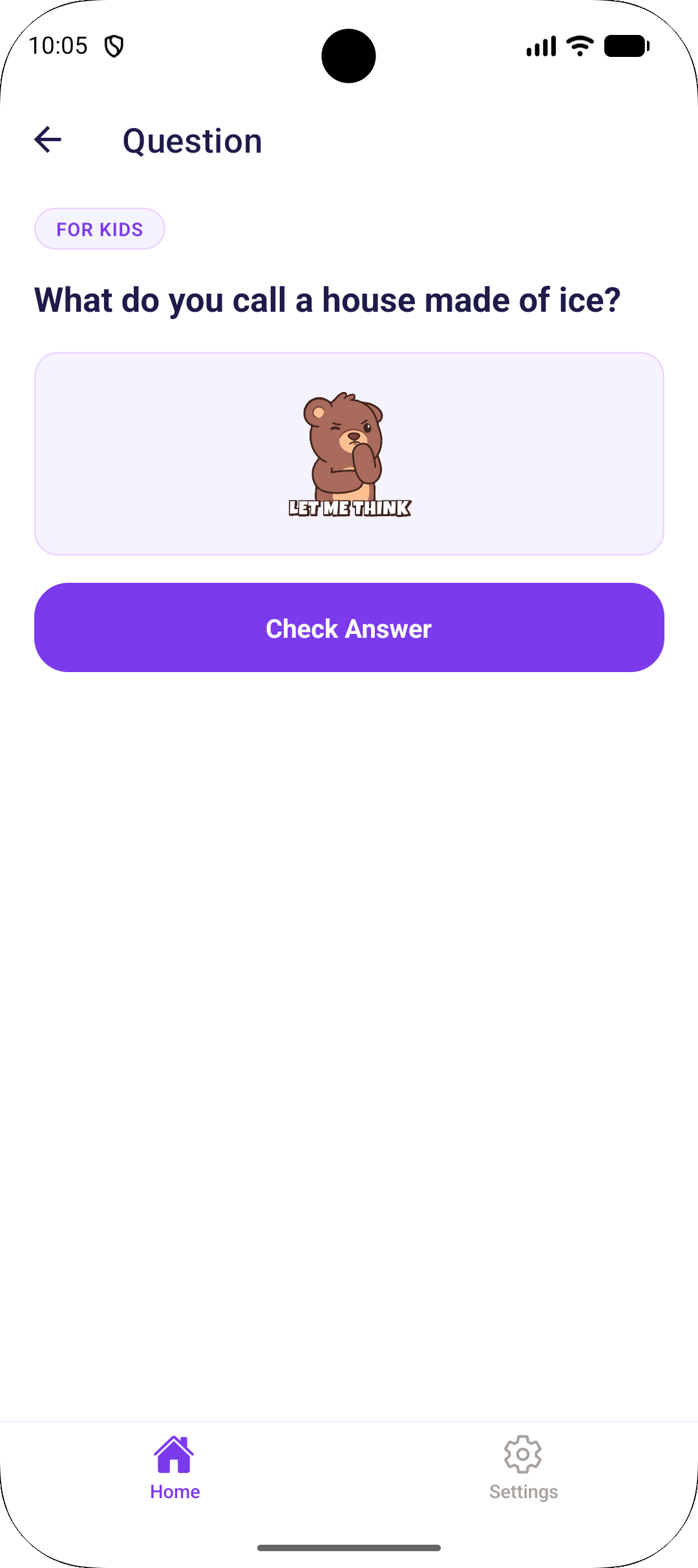 Quiz question screen