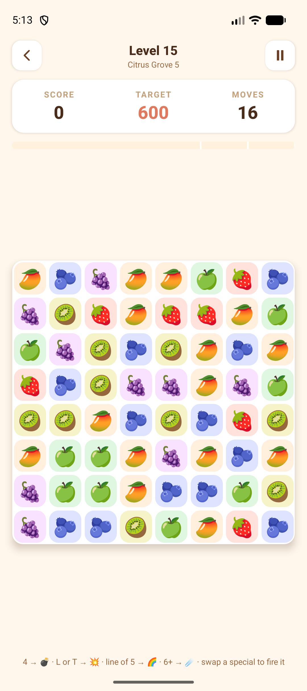 A level in play, with score, target and moves