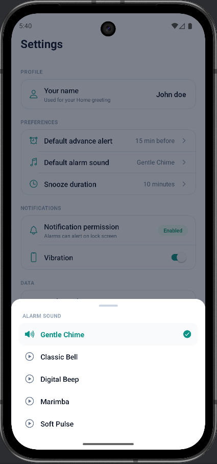 Alarm sound picker