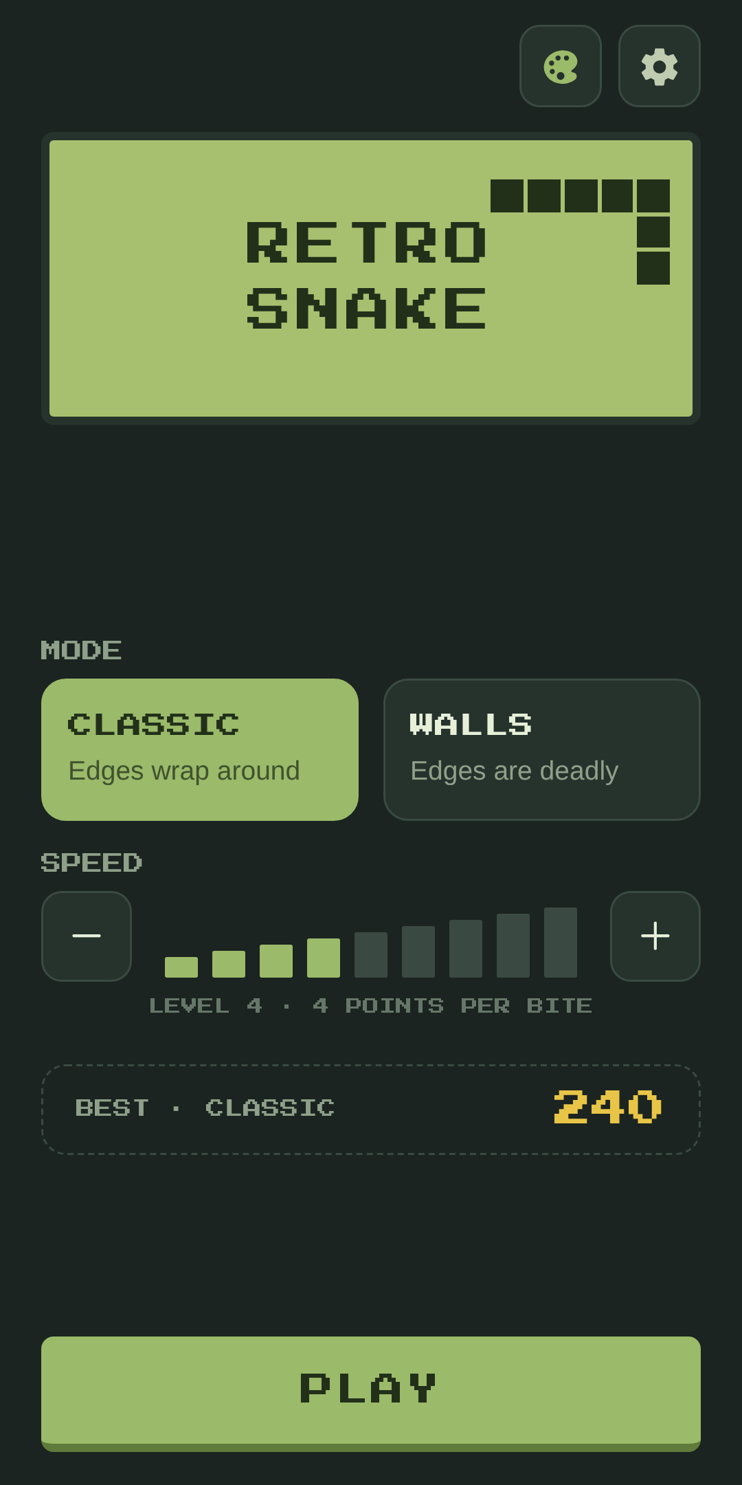 Main menu with mode and speed