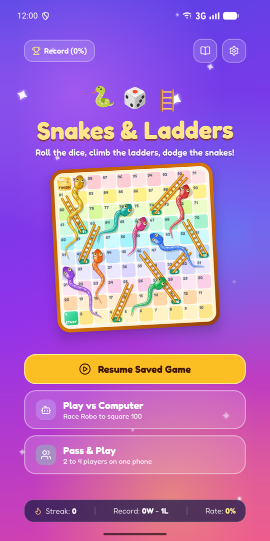 Main menu with the game board