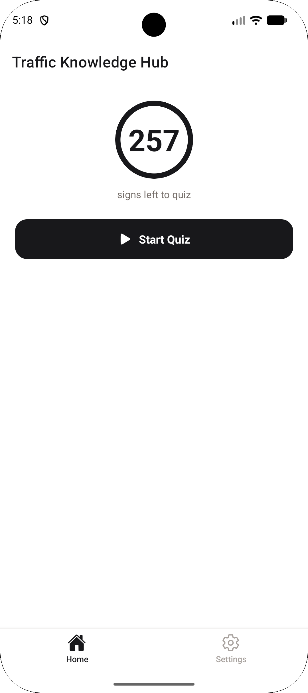 Home screen with sign count