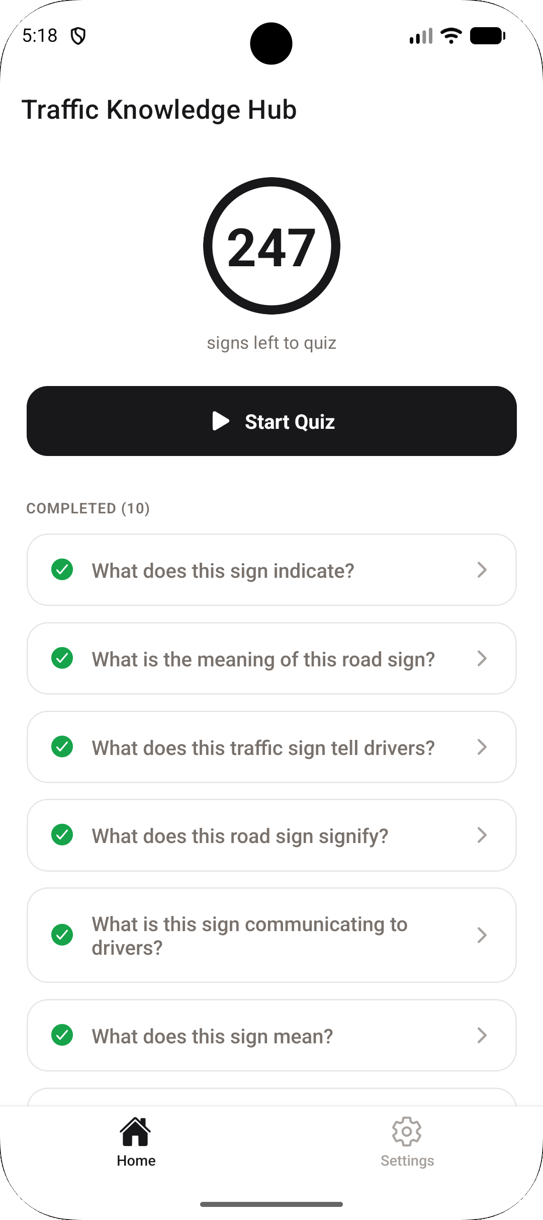 Completed signs progress tracking